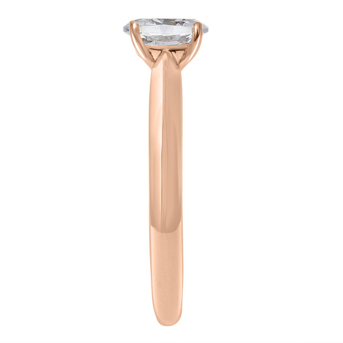 Knife Edge Band Engagement Ring in rose gold metalin a side view