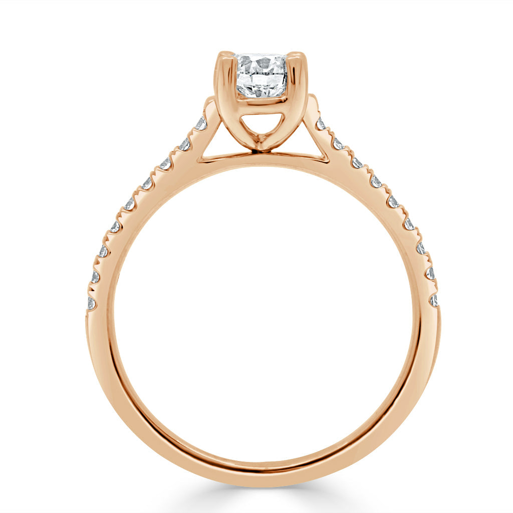 Castell Set Diamond Ring in rose gold standing upright