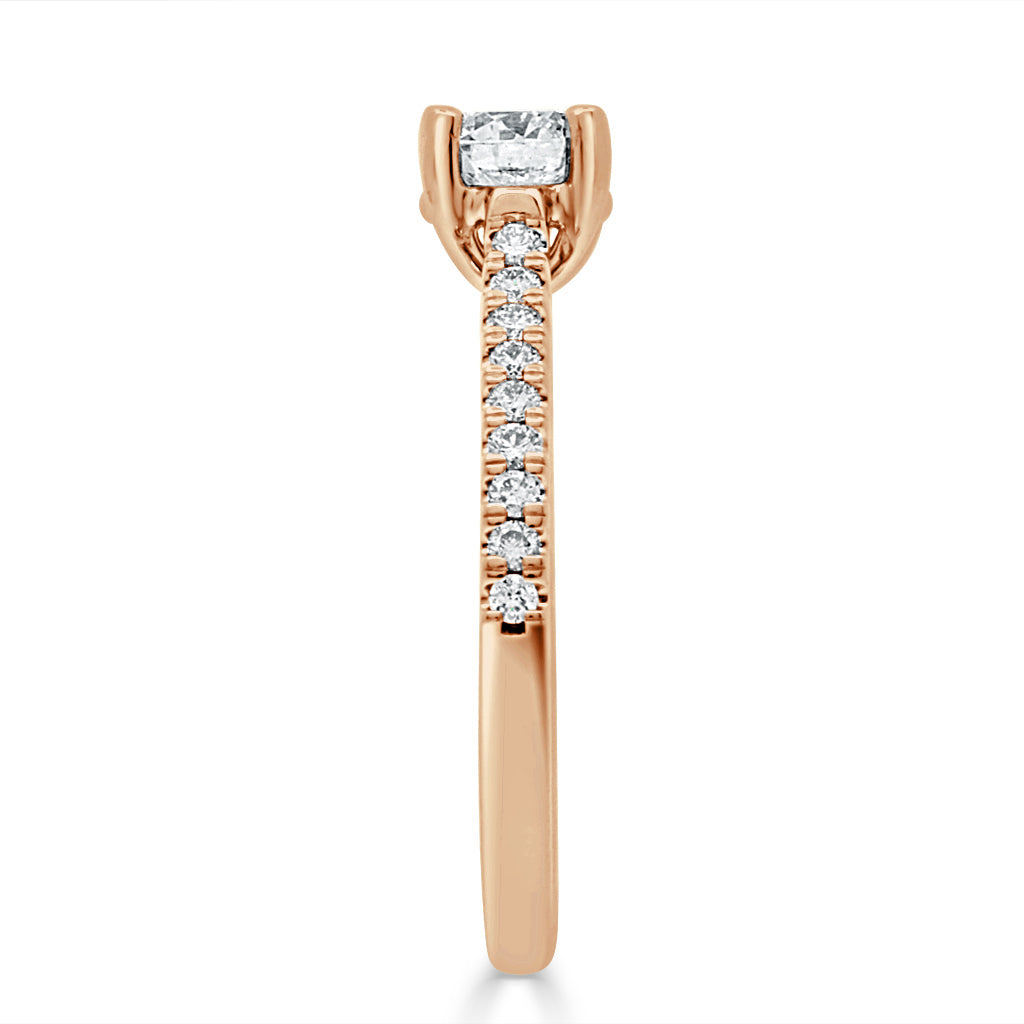 Castell Set Diamond Ring in rose gold standing upright side view