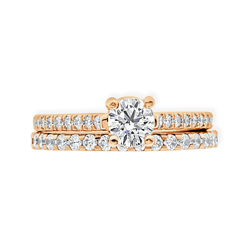Castell Set Diamond Ring in rose gold with matching diamond wedding ring