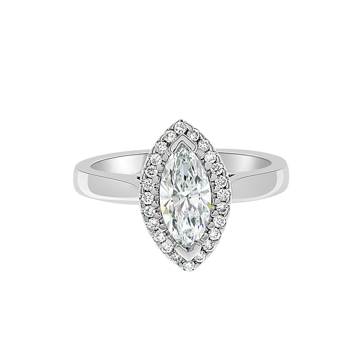 Marquise Cut Halo Diamond Engagement Ring with Platinum Band - 'Clara'