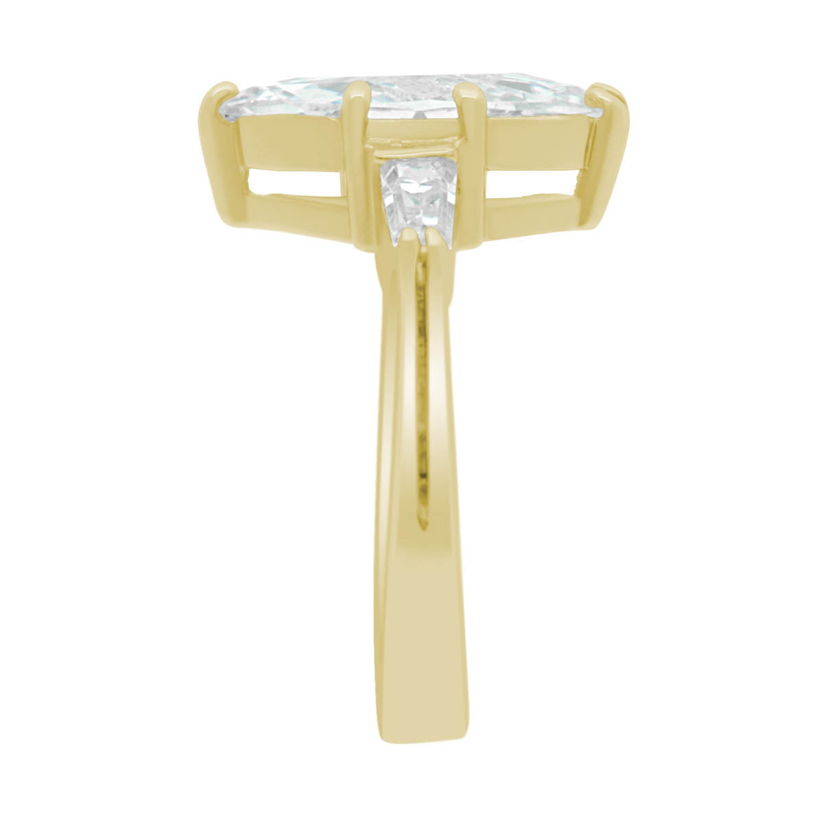 Marquise with Baguettes Diamond Ring in yellow gold in end view position
