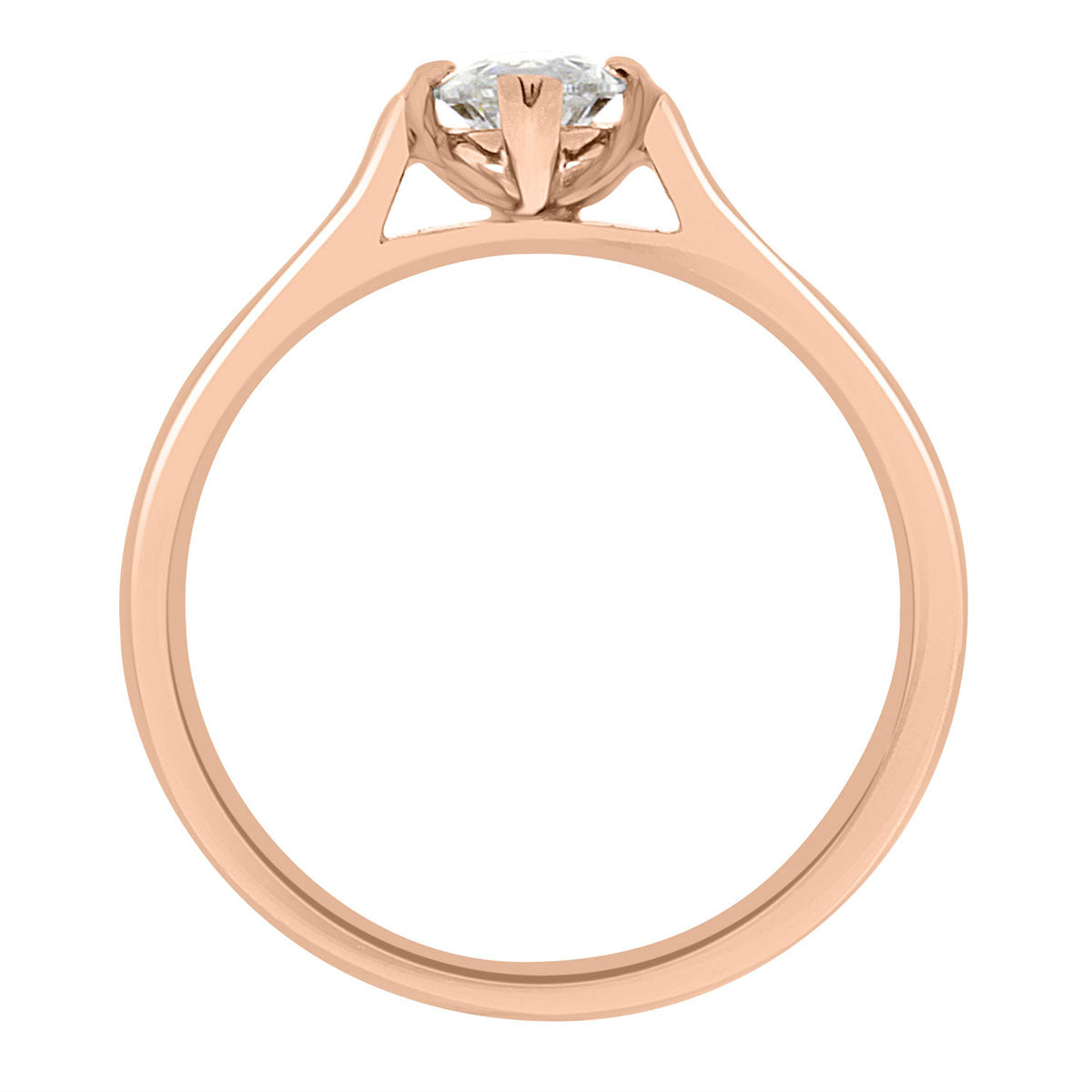 Marquise Solitaire Engagement Ring made from rose gold pictured standing upright