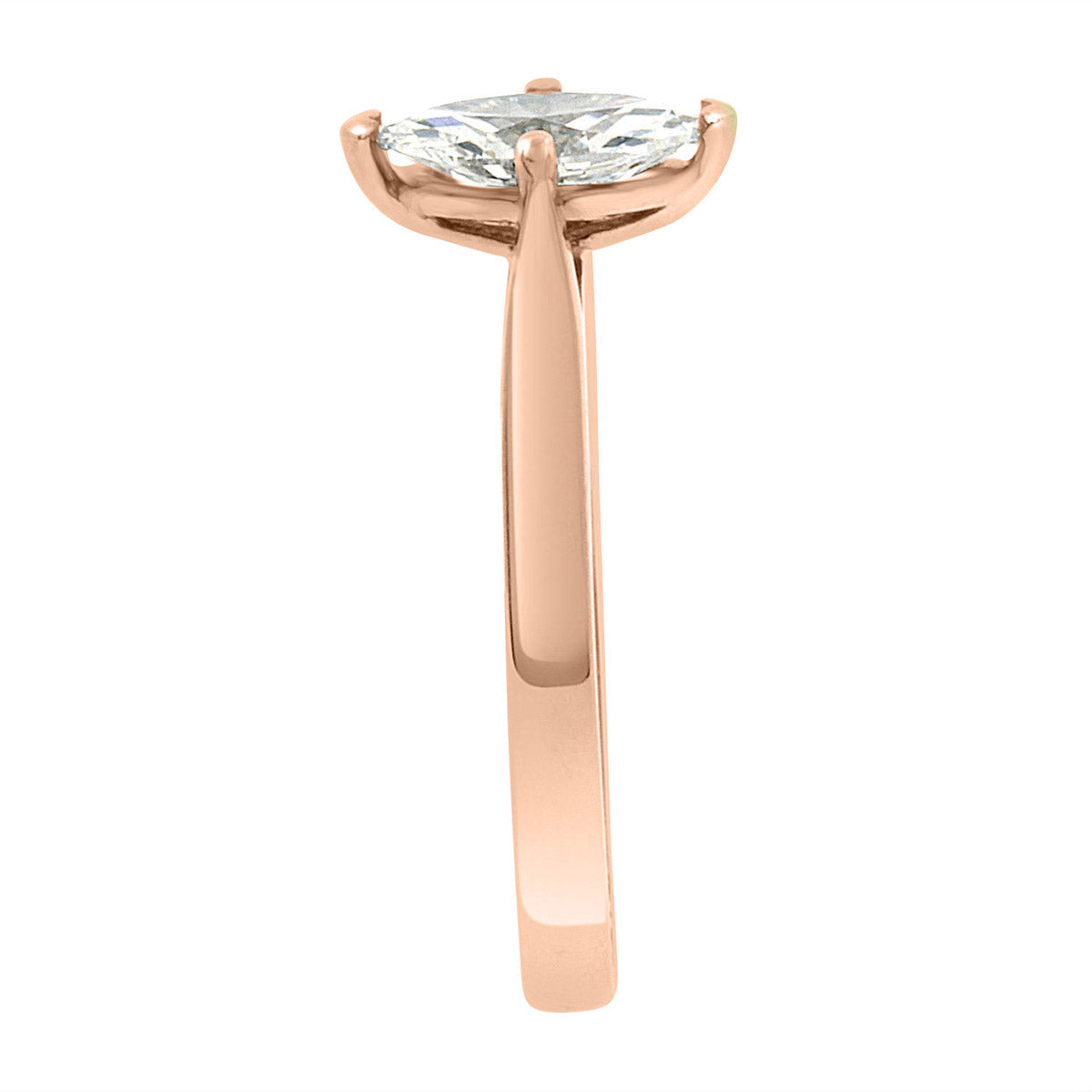 Marquise Solitaire Engagement Ring made from rose gold pictured in an end view