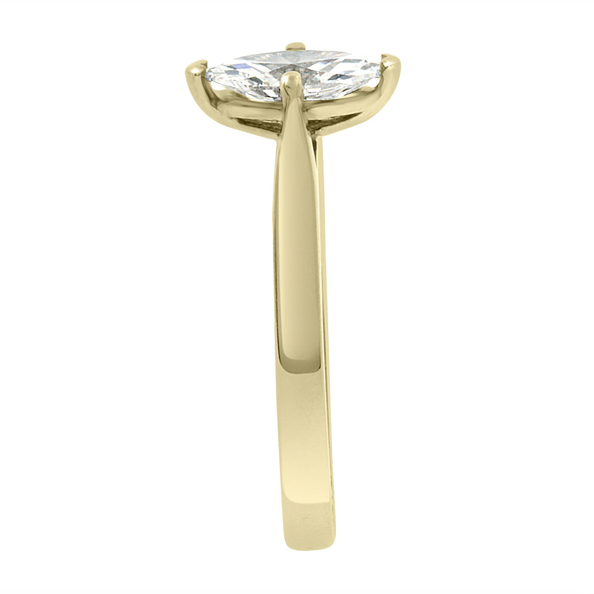 Marquise Solitaire Engagement Ring made from yellow gold in an end view position