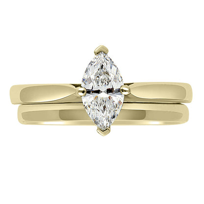 Marquise Solitaire Engagement Ring made from yellow gold with a plane wedding ring