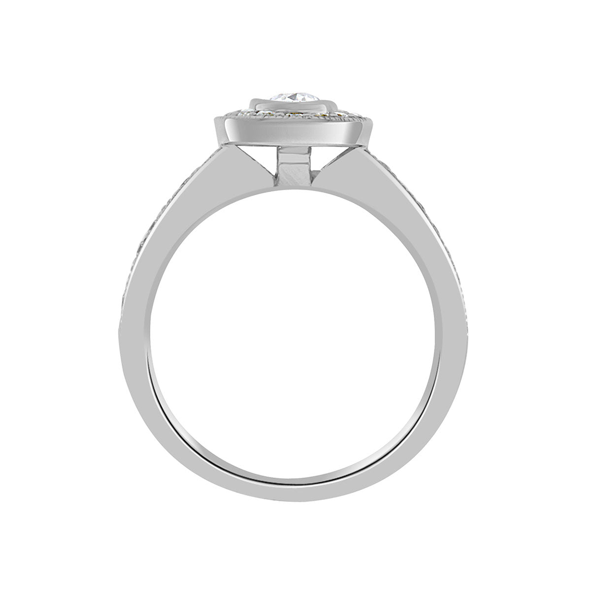 Oval Cut Halo Diamond Engagement Ring with Platinum Milgrain Band - 'Sinead’