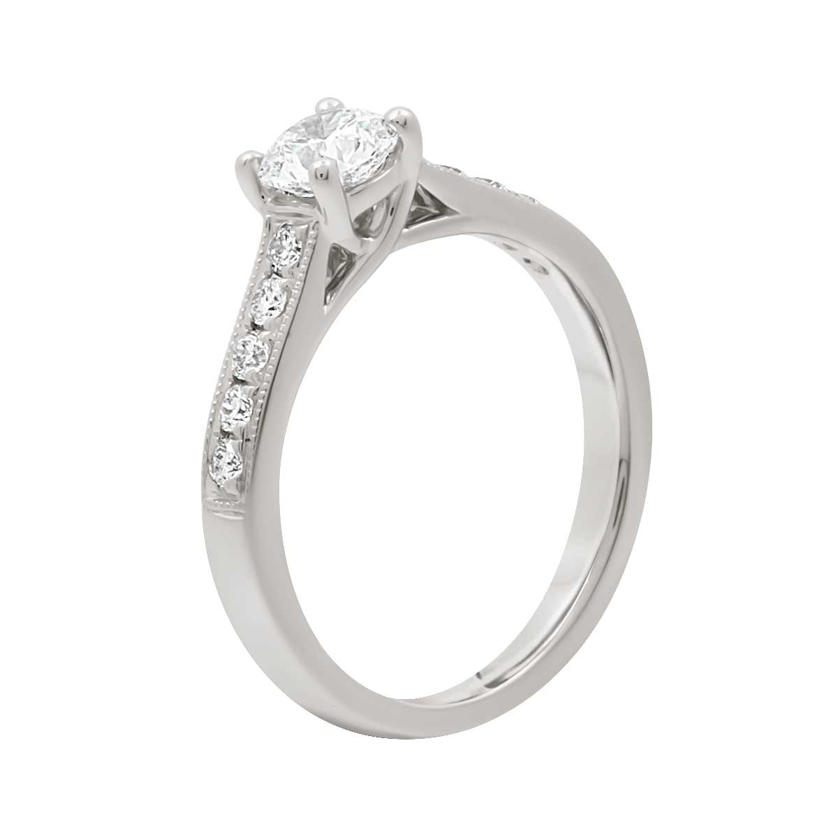 Round Cut Halo Diamond Engagement Ring with Platinum Milgrain Band - 'Tori’