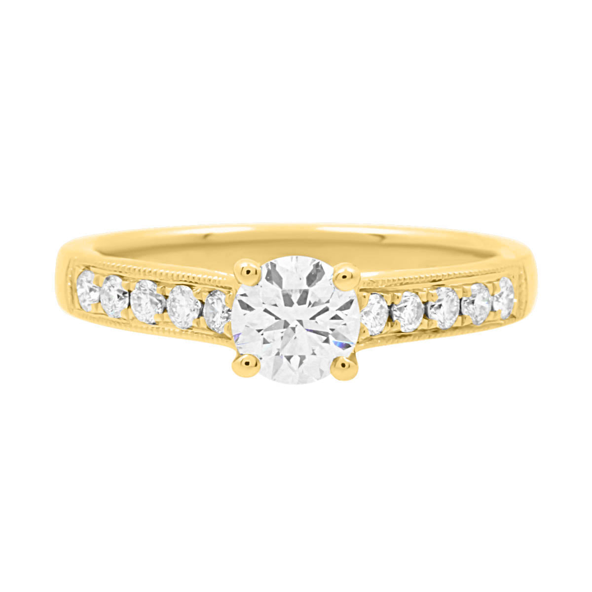Round Cut Halo Diamond Engagement Ring with Yellow Gold Milgrain Band - 'Tori’