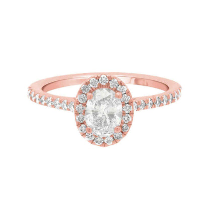 Oval Halo Engagement Ring with diamond shoulders in rose gold