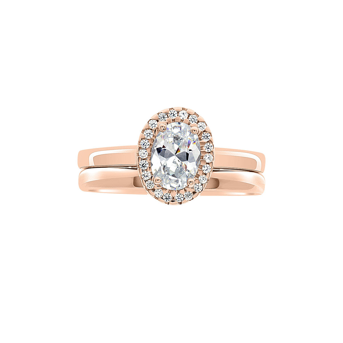 Oval Vintage Engagement Ring in rose gold pictured with a matching plain wedding band