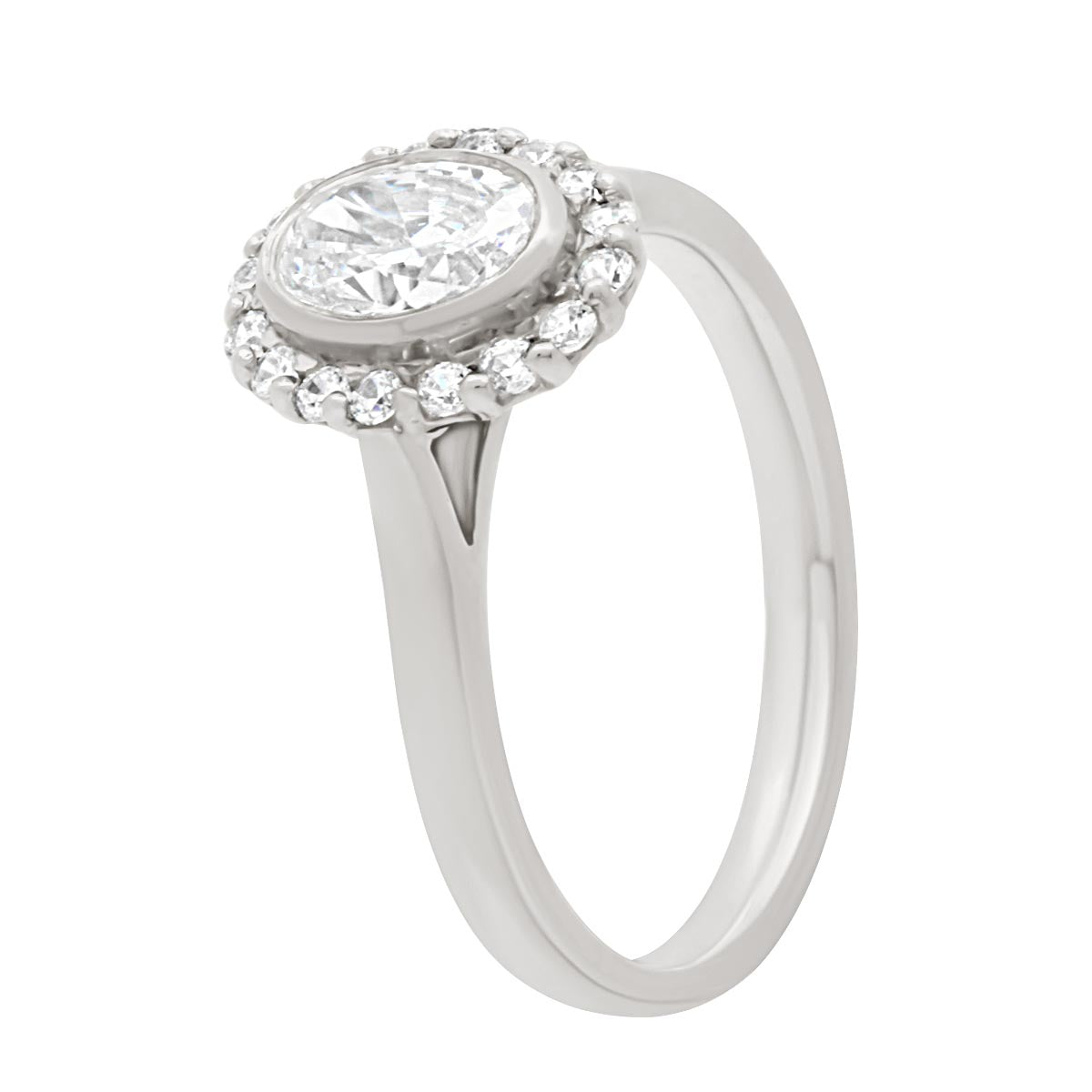 Oval Cut Halo Diamond Engagement Ring with Platinum Set Band - 'Marilyn'