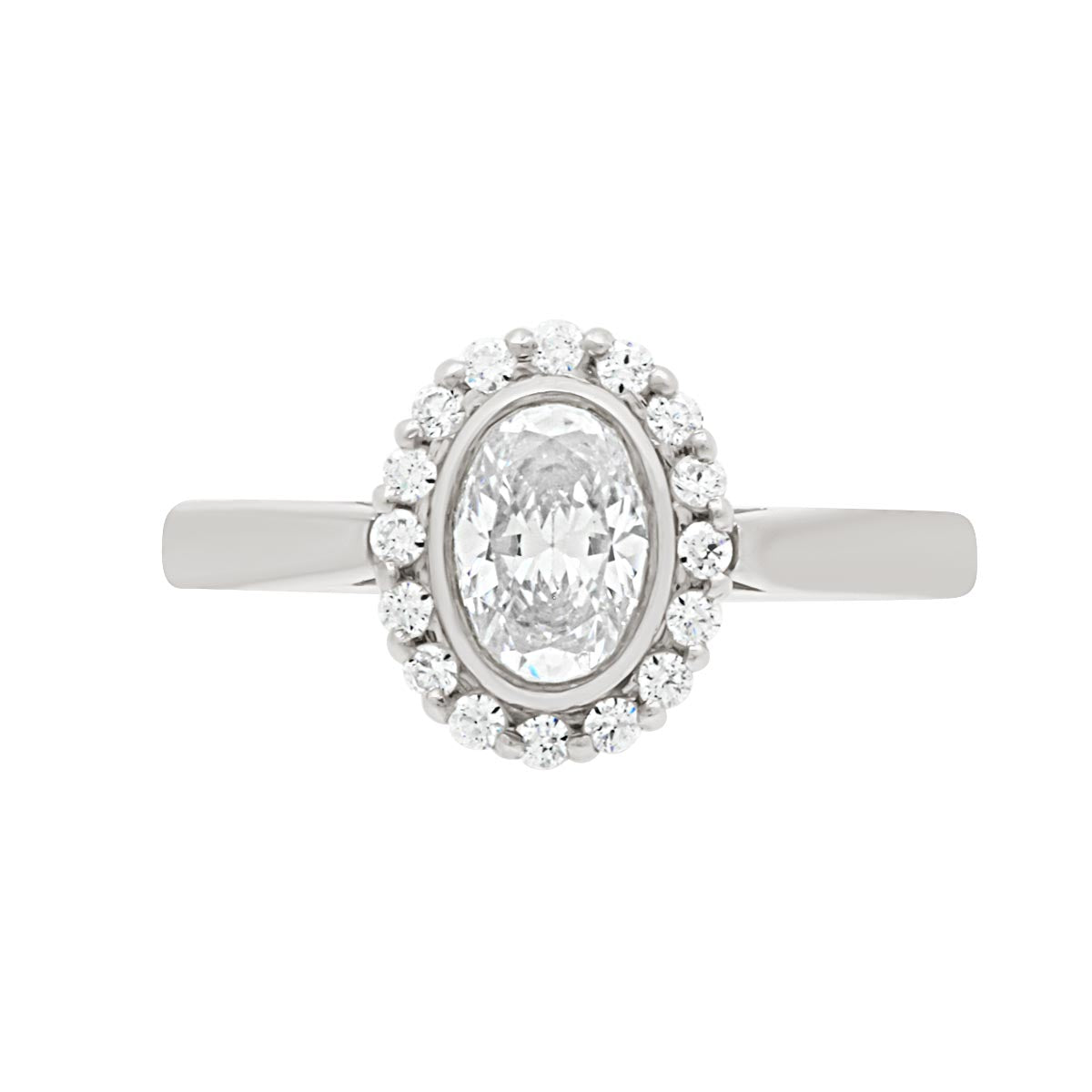 Oval Halo Diamond Ring in white gold