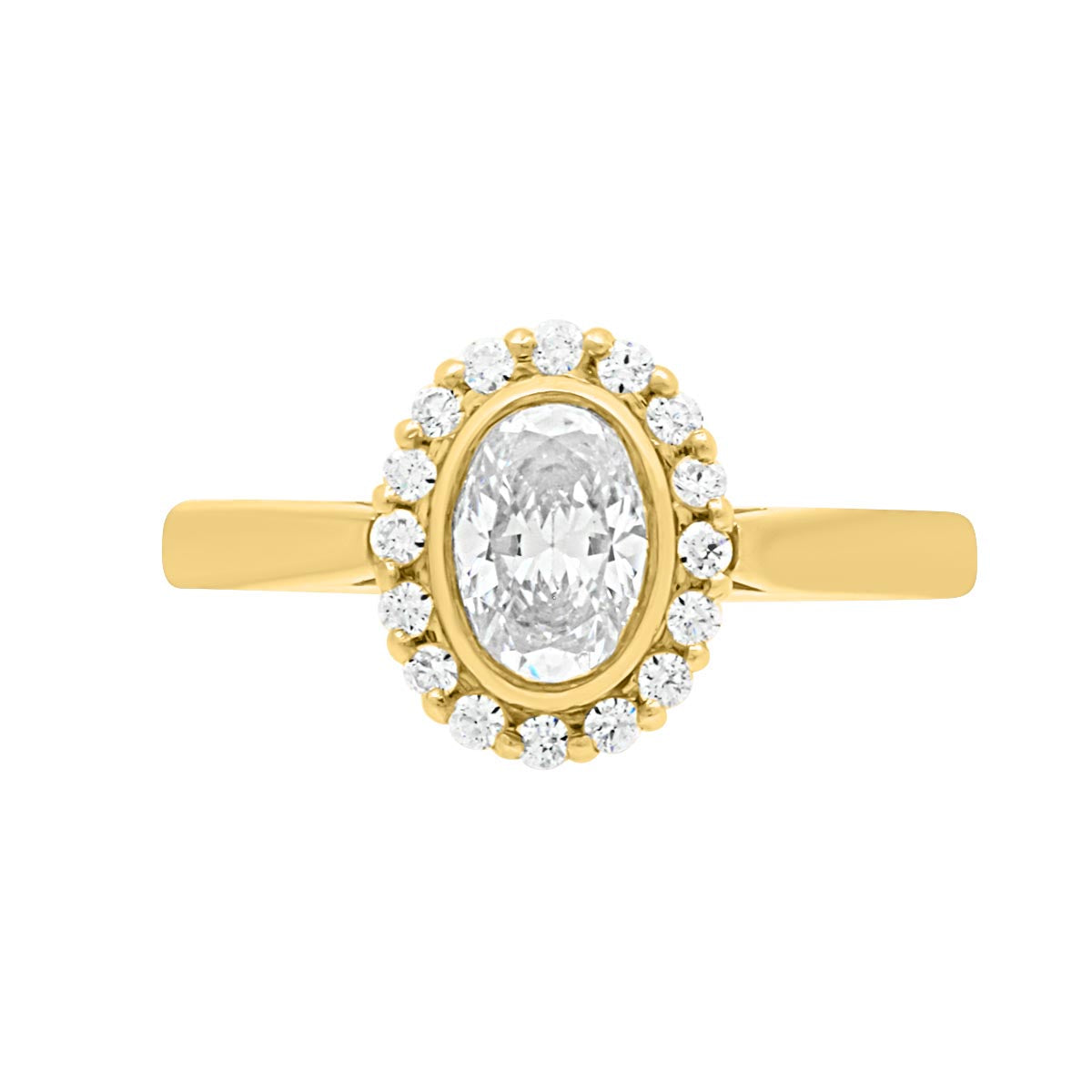 Oval Halo Diamond Ring in yellow gold