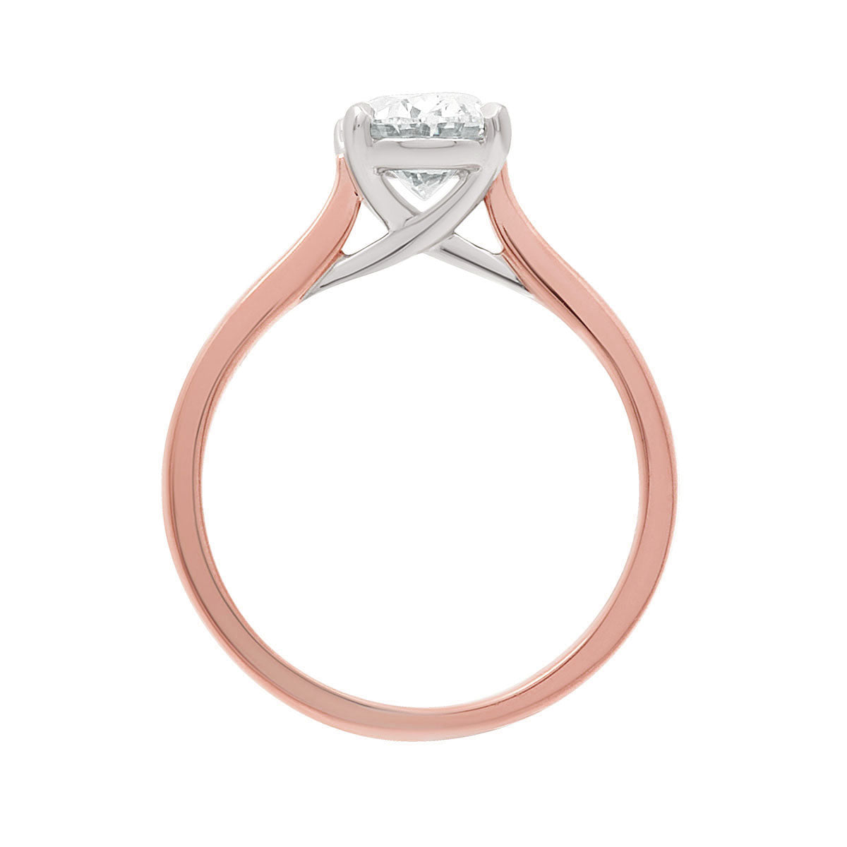 Oval Solitaire with Criss Cross Shank In rose gold and head in White Gold