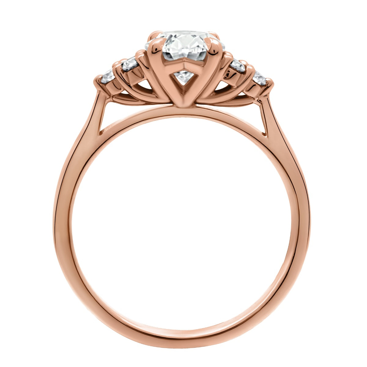 Oval Diamond Handmade Engagement Ring in rose gold standing upright