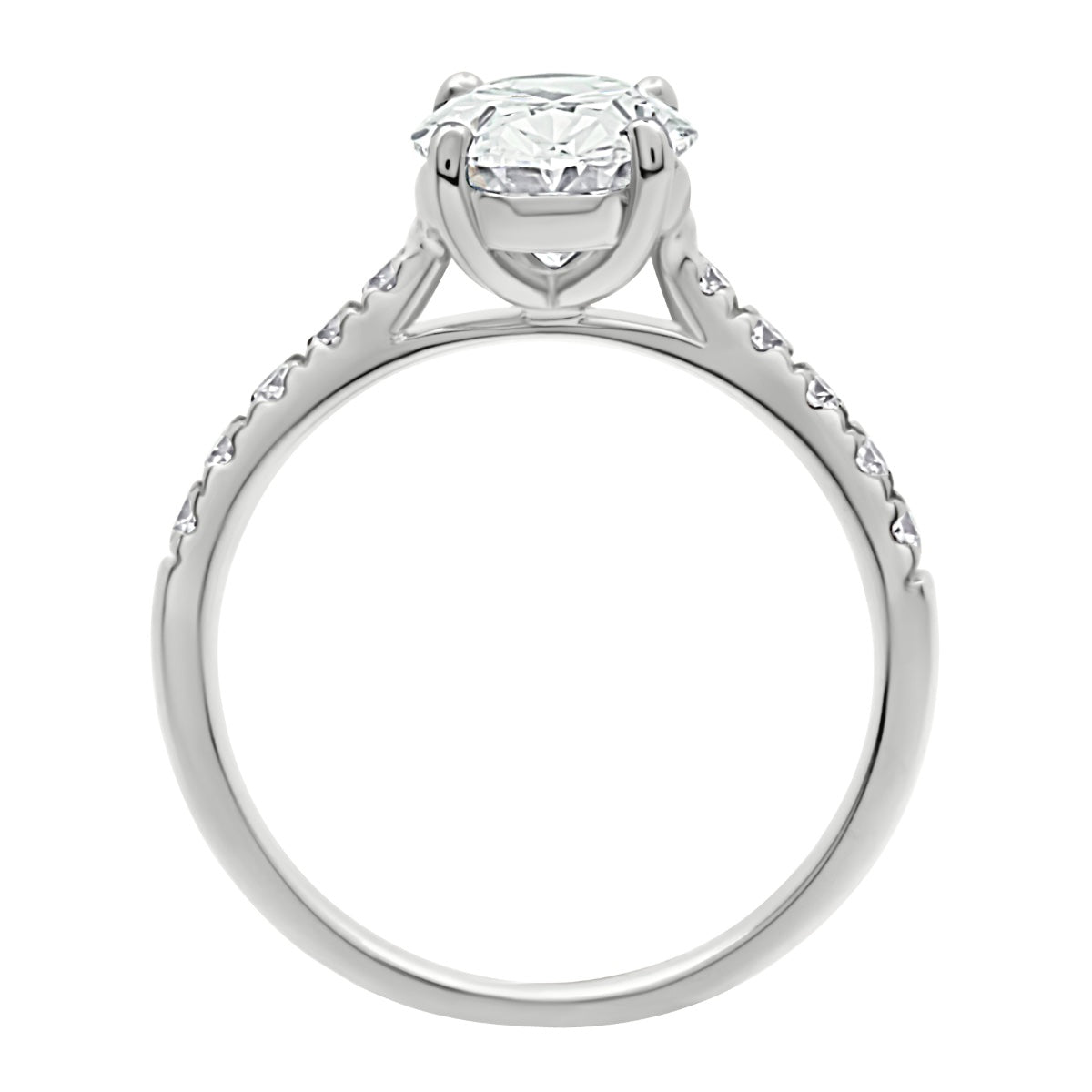 Oval cut Diamond with diamond band in Platinum with white background