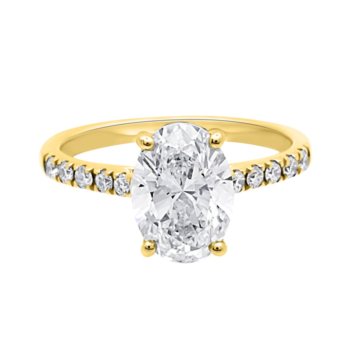 Oval cut Diamond with diamond band in yellow gold