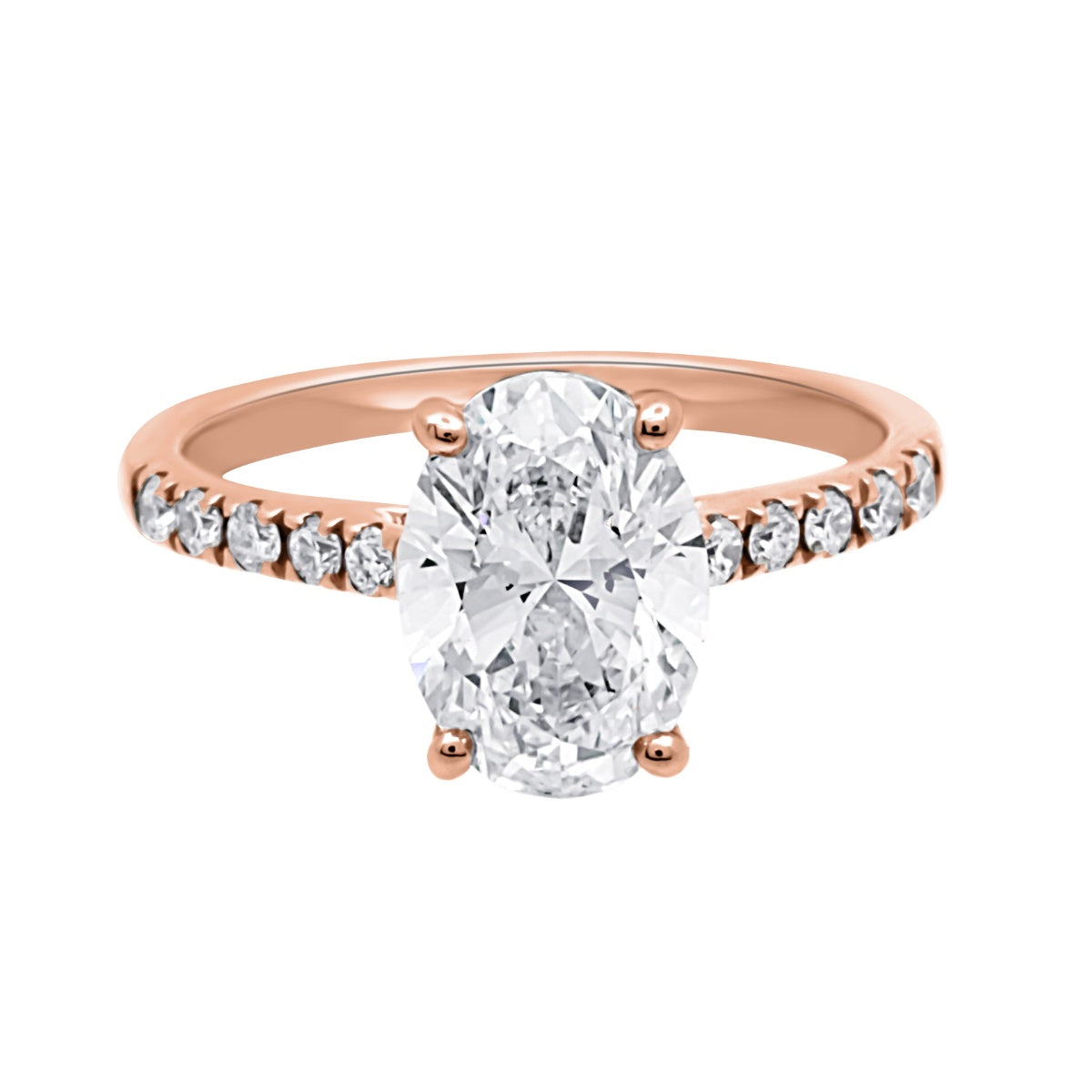Oval Cut Diamond with diamond band round claws Ring with Rose Gold Band - 'Alba'