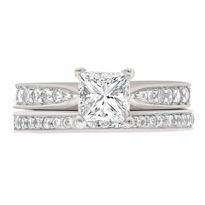 Princess Cut Diamond Solitaire with a diamond wedding ring