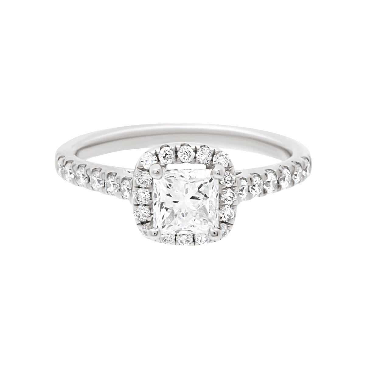 Princess Cut Halo Diamond Engagement Ring with Platinum Set Band - 'Harriot Princess'