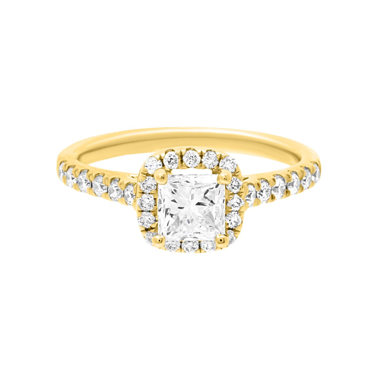 Princess Cut Halo Diamond Engagement Ring with Yellow Gold Set Band 'Harriot Princess'