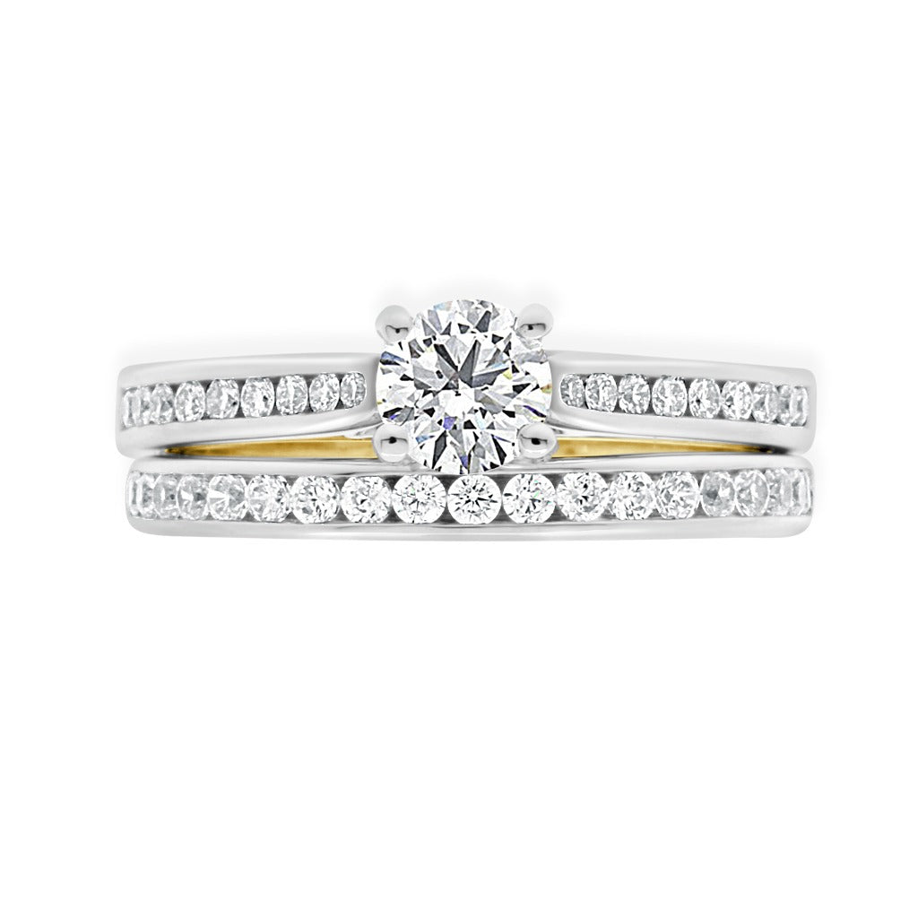 Round Cut Diamond Engagement Ring with Two Tone Platinum Band - 'Pamela'