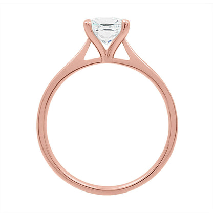 Princess Cut Diamond Ring in rose gold in an upright position