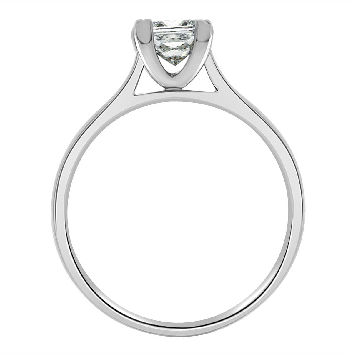 Princess Cut Solitaire engagement ring in white gold standing upright