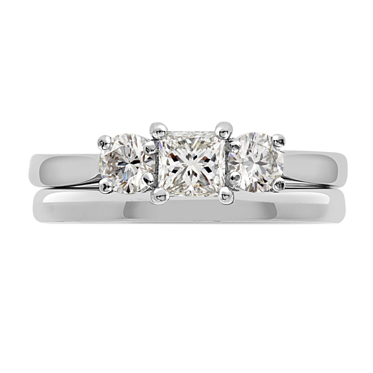 Three Stone Princess Cut and Round Diamond Engagement Ring with Platinum Set Band - 'Abigail'
