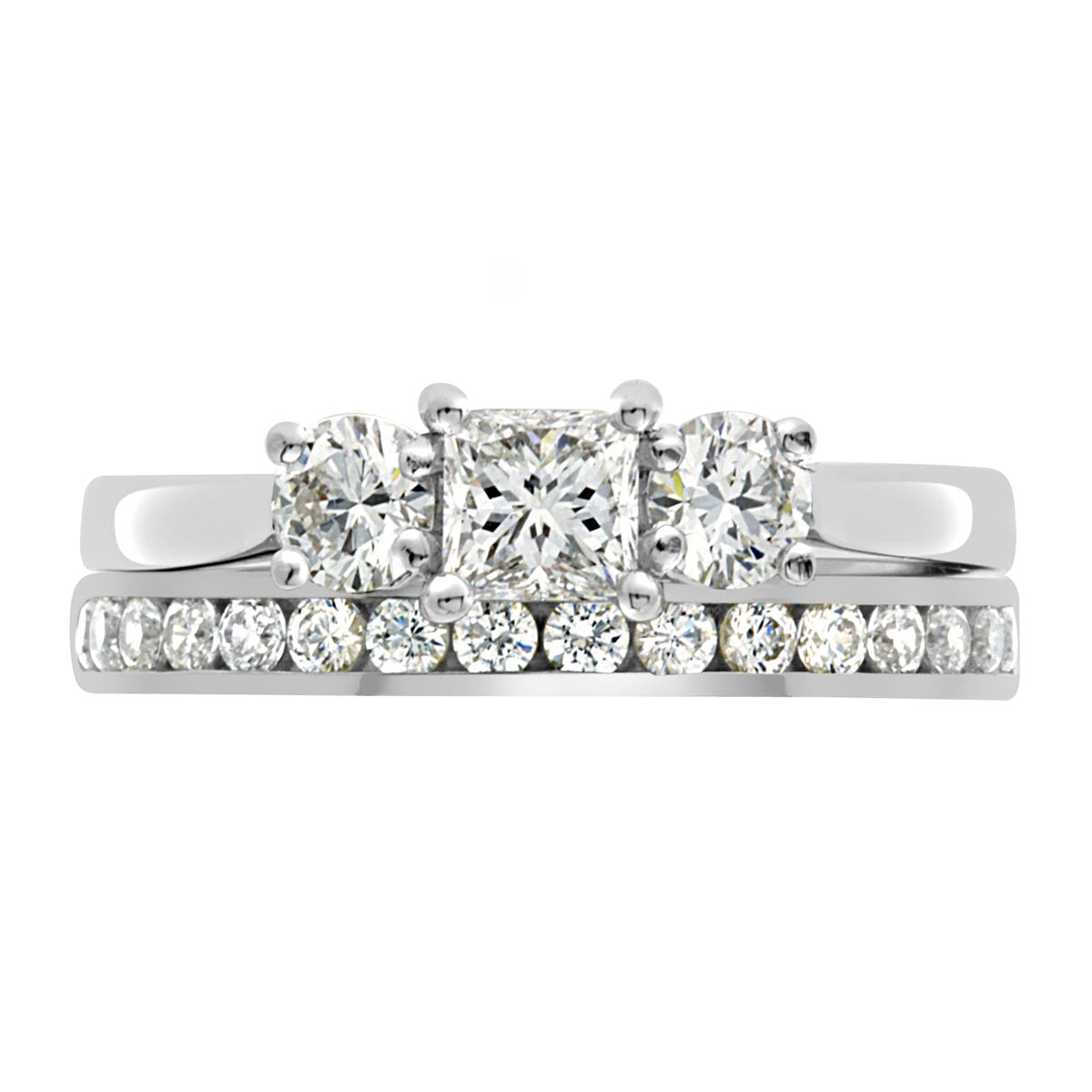 Three Stone Princess Cut and Round Diamond Engagement Ring with Platinum Set Band - 'Abigail'