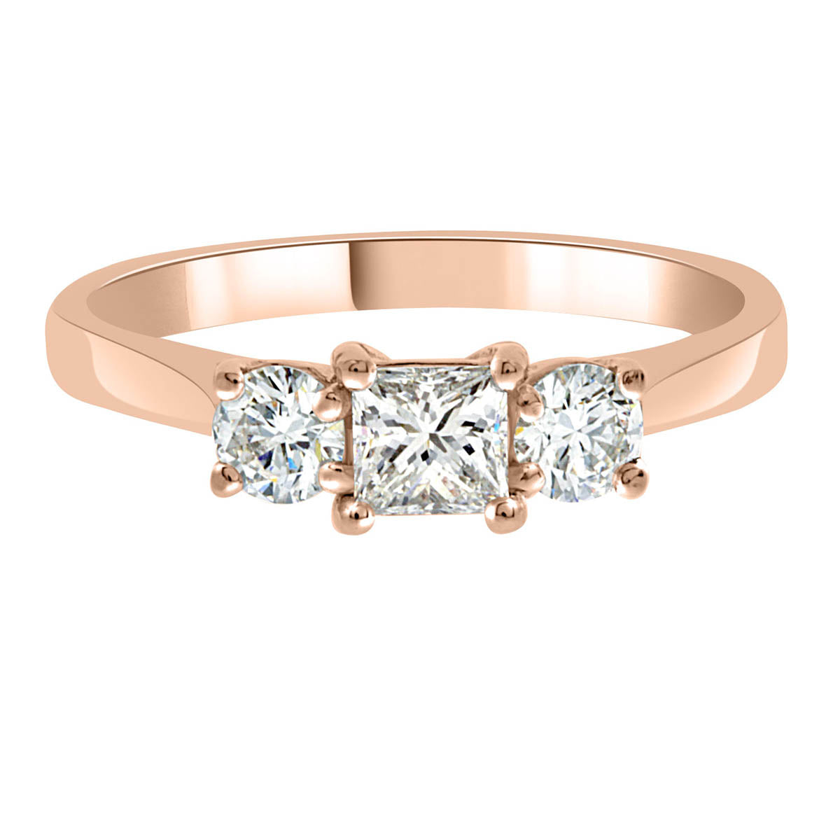 Princess and Round Three Stone in rose gold