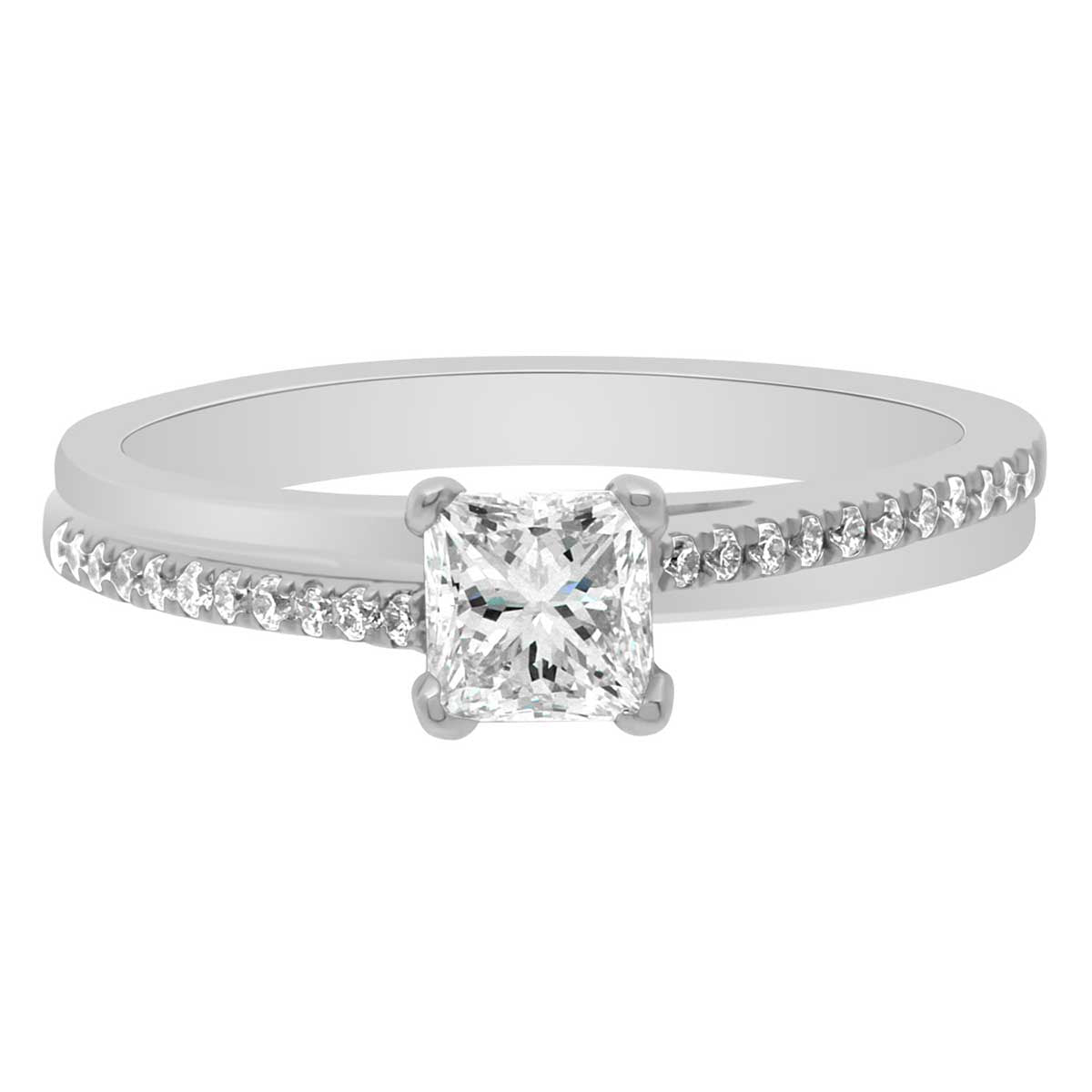Princess Cut Diamond Crossover Shank Engagement Ring with Platinum Band - 'Deborah Promise'