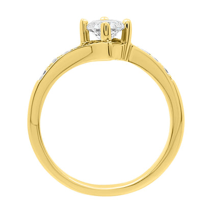 Quirky Diamond Engagement Ring in yellow gold and standing upright
