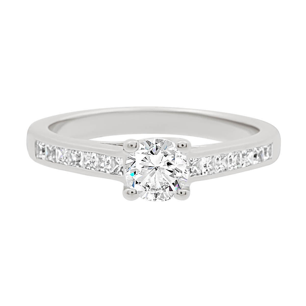 Round Diamond with Channel Set Princess Cut Diamonds in platinum