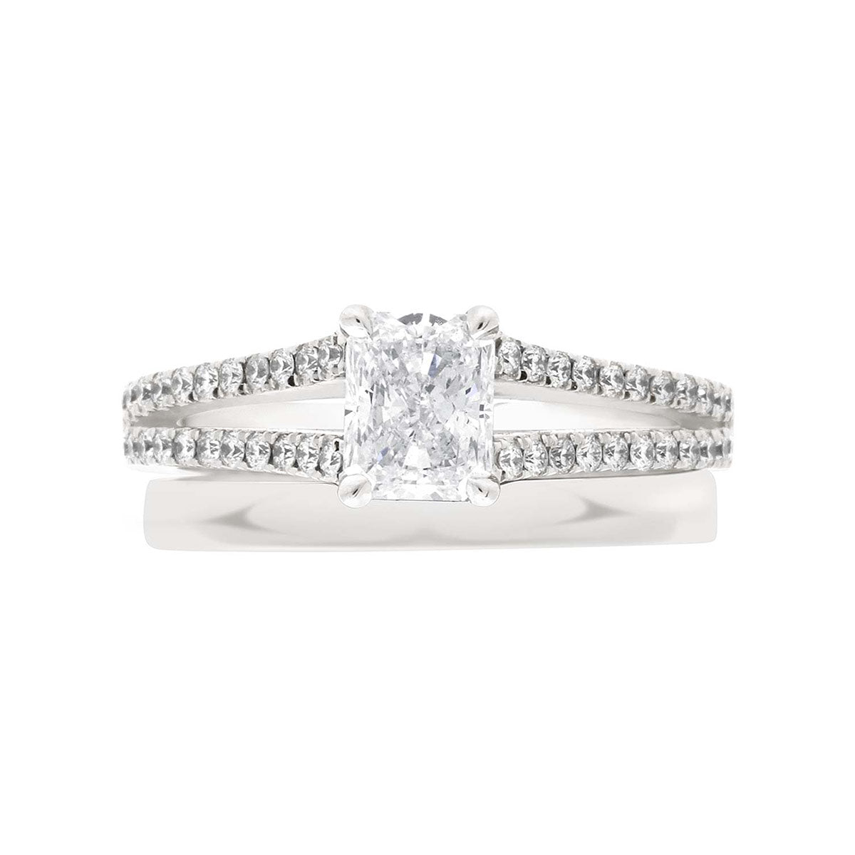 Radiant Cut Diamond Engagement Ring with Platinum Scallop Set Split Band - 'Violet'