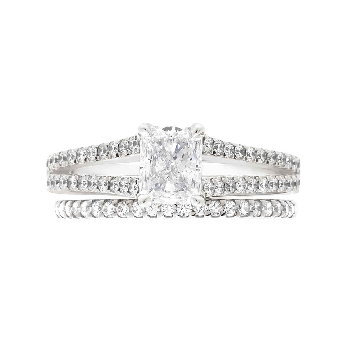 Radiant Cut Diamond Engagement Ring with Platinum Scallop Set Split Band - 'Violet'