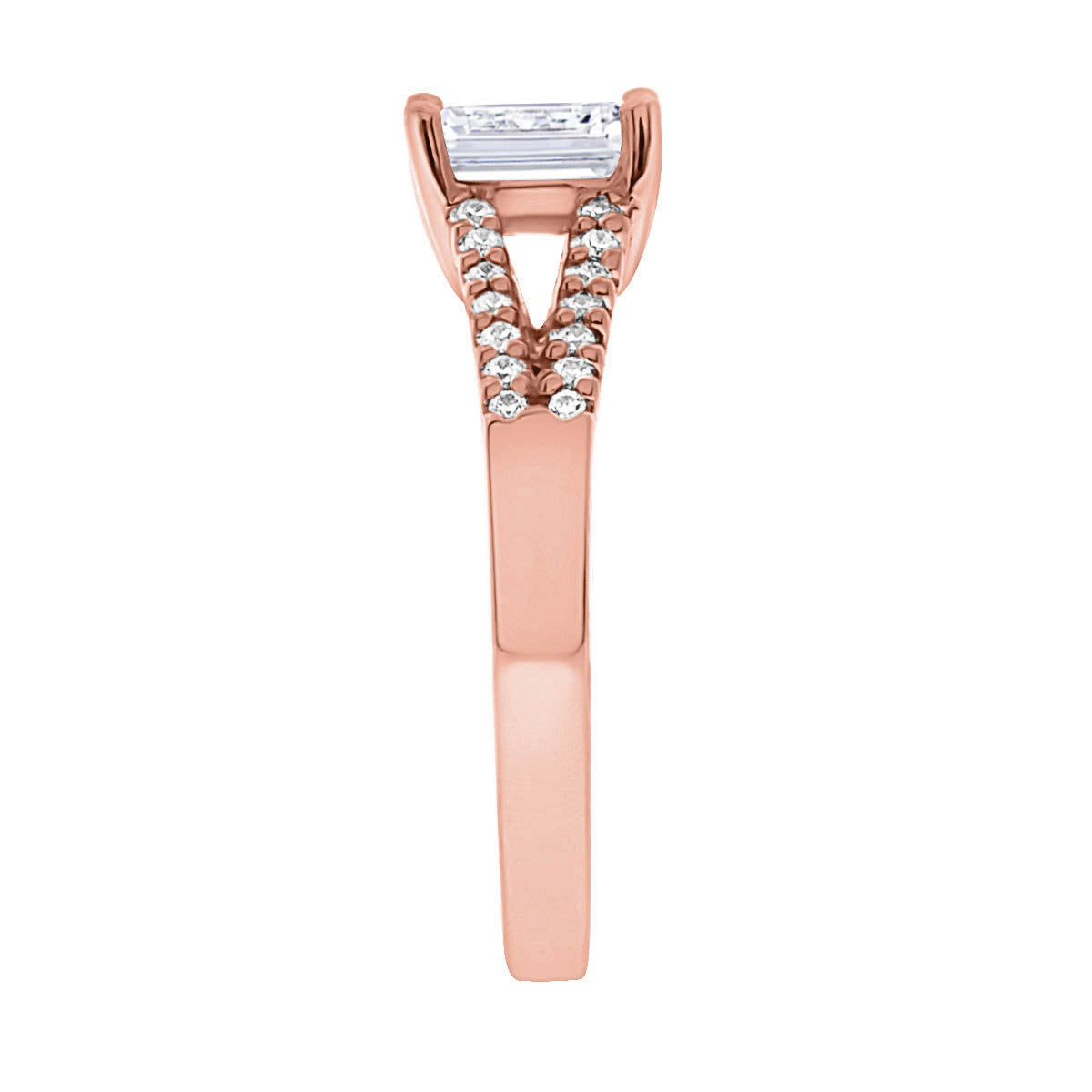 Radiant Cut Diamond Ring in rose gold end view