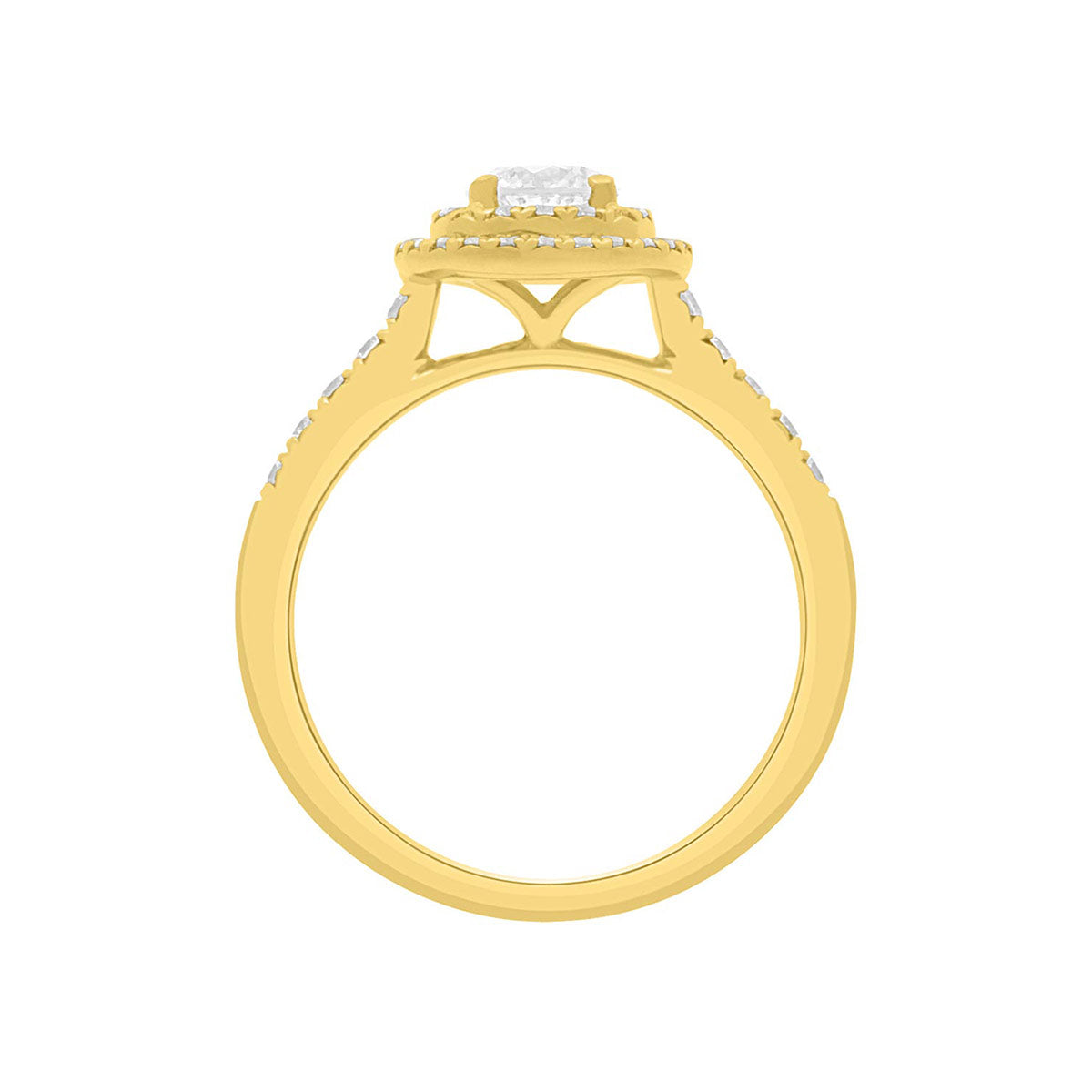 Double Halo Round Cut Diamond Engagement Ring with Yellow Gold Set Band - 'Solace Round'