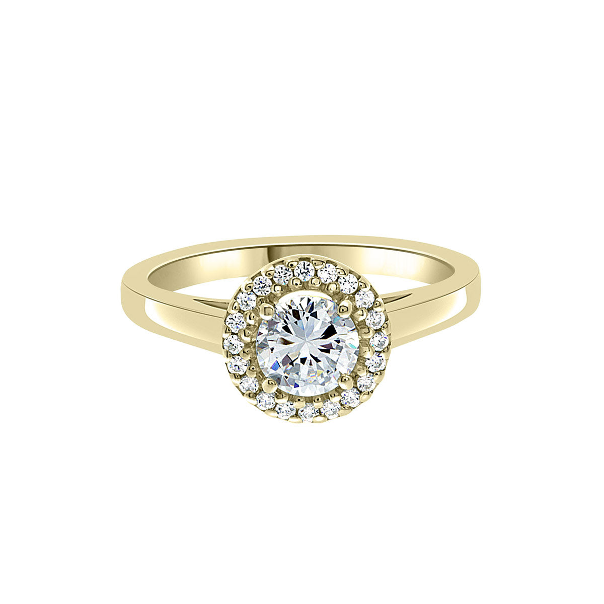 Round Vintage Engagement Ring in yellow gold, a horizontal position against a white background.