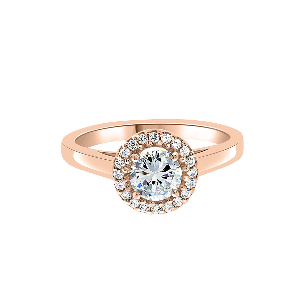 Round Vintage Engagement Ring in rose gold, a horizontal position against a white background.