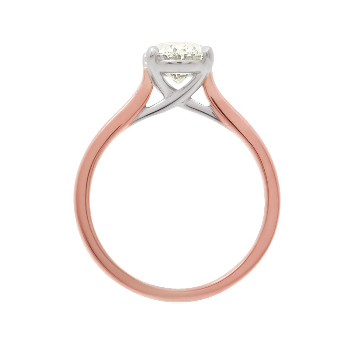 Round Solitaire With Criss Cross Shank in 18kt rose gold with white gold