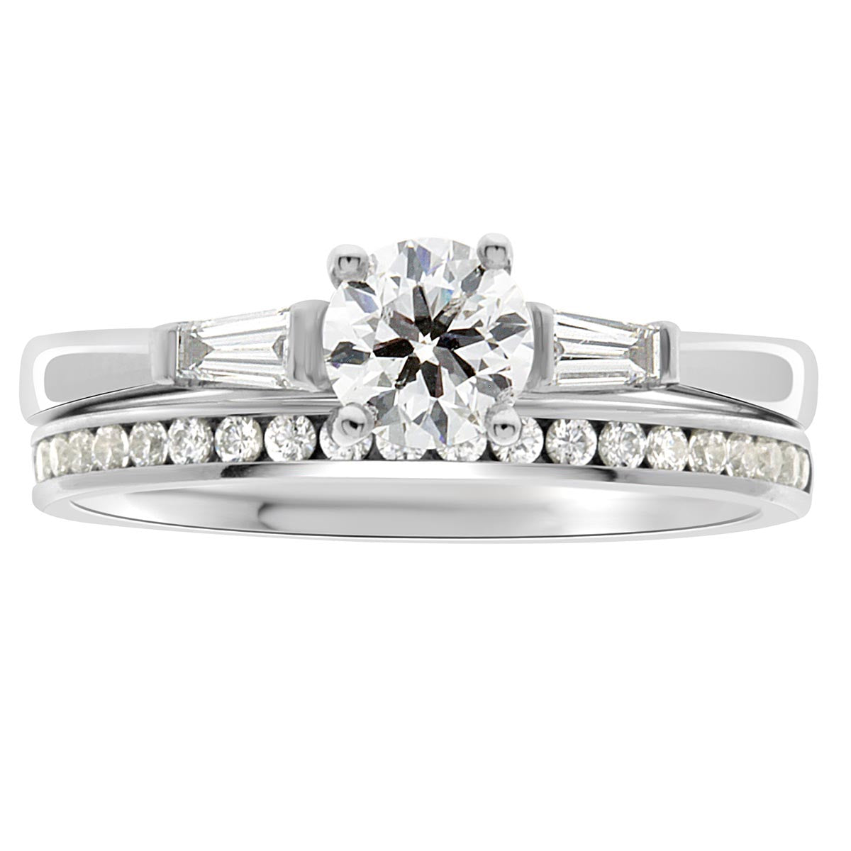 Round Cut Diamond with Tapered Baguettes Engagement Ring with Platinum Set Band - 'Niamh'