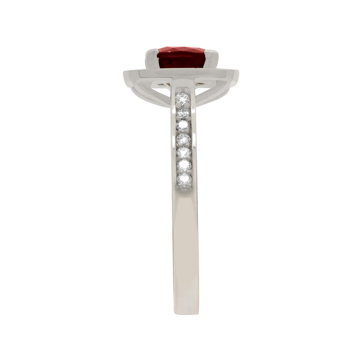 Cushion Cut Ruby Diamond Halo Engagement Ring with Platinum Diamond Pave Band - 'Vivian Ruby'