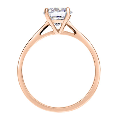 Solitaire Engagement Ring in rose gold pictured standing upright