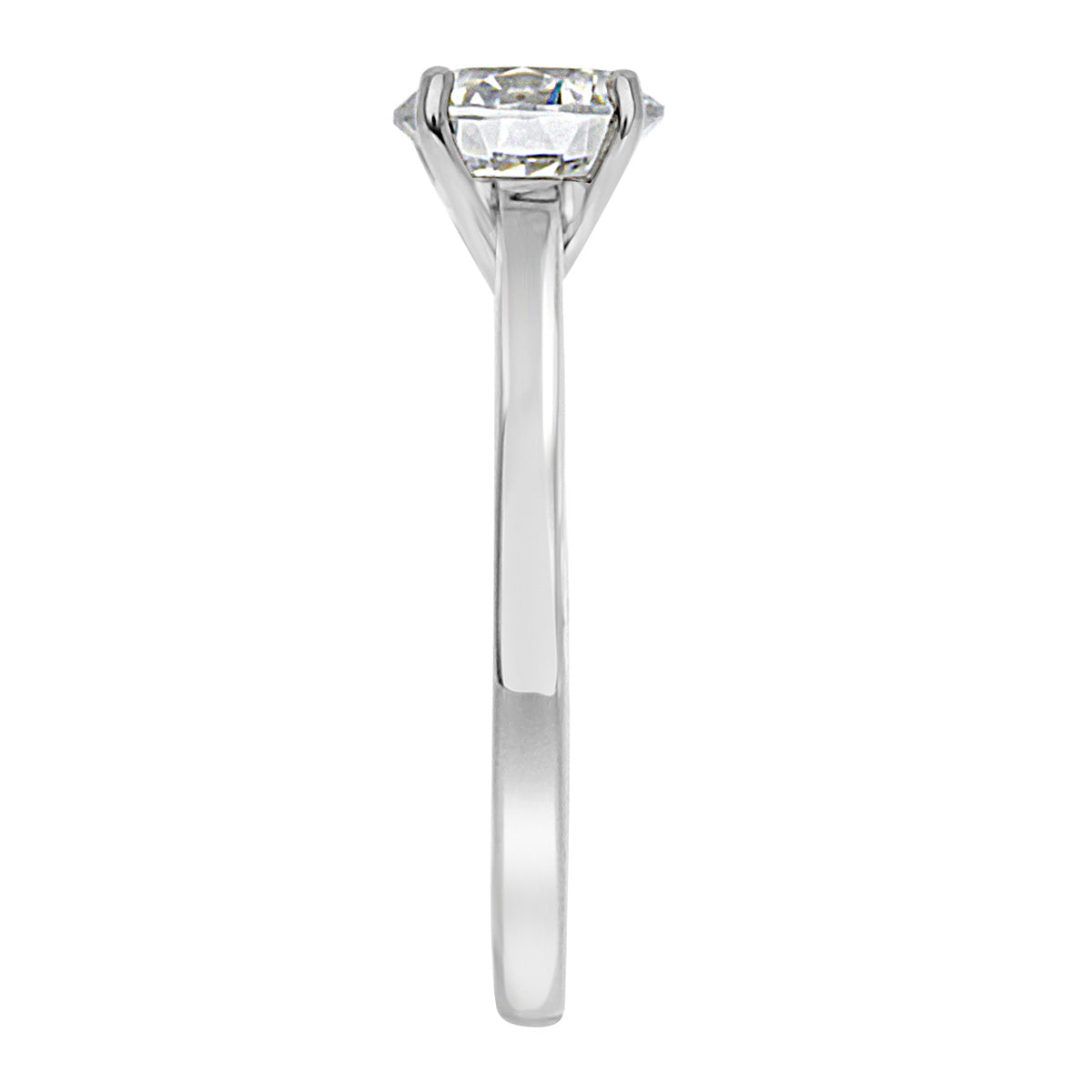 Solitaire Engagement Ring in platinum pictured upright from the side