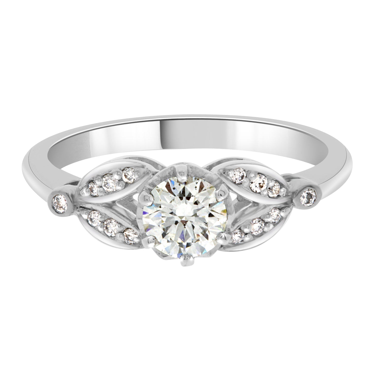 Round Cut Diamond Side Stones Solitaire Engagement Ring with Platinum Set Band - 'Emma'