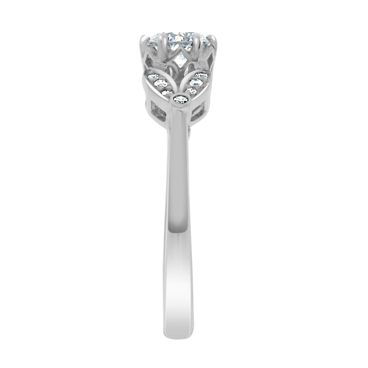 Round Cut Diamond Side Stones Solitaire Engagement Ring with Platinum Set Band - 'Emma'