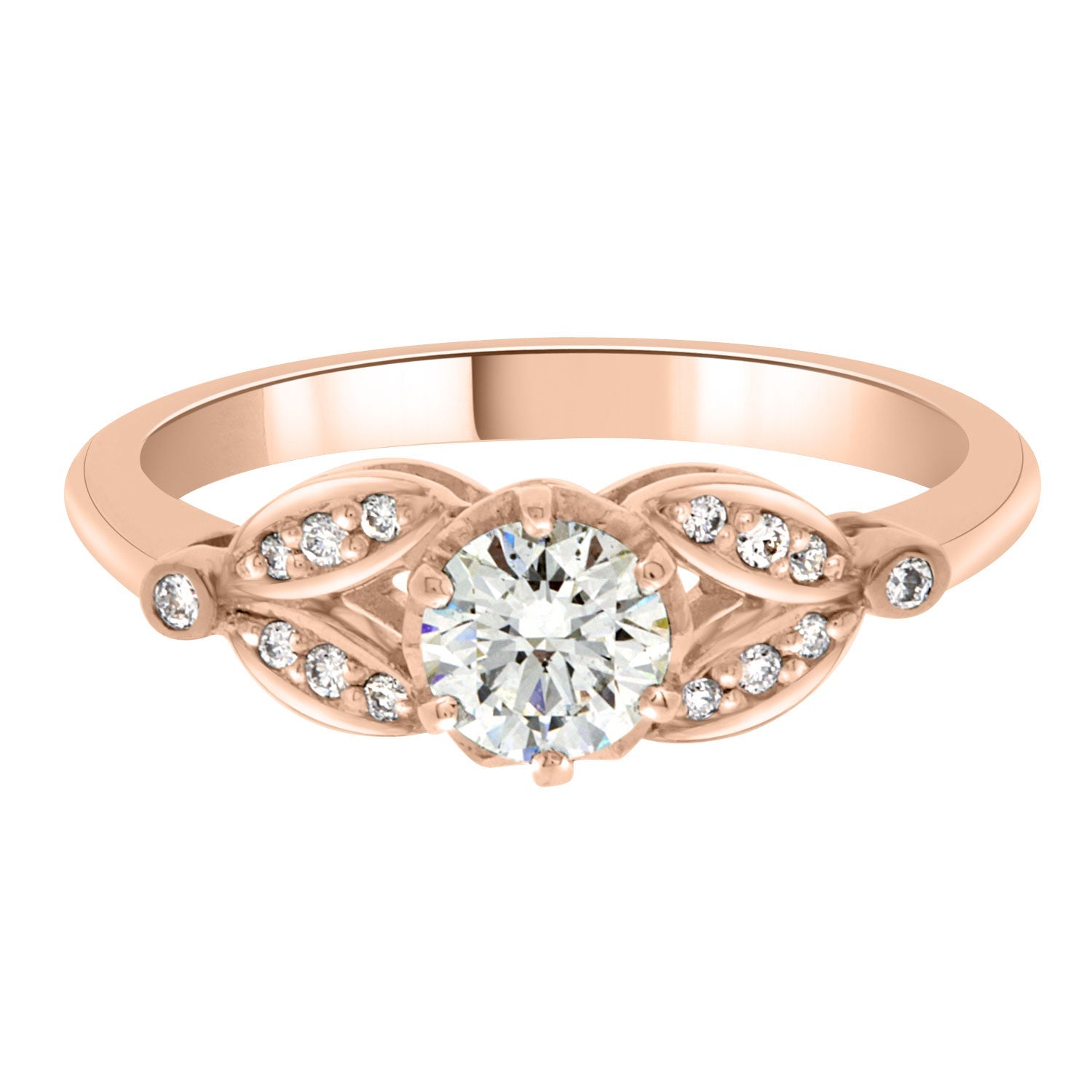 Round Cut Diamond Side Stones Solitaire Engagement Ring with Rose Gold
