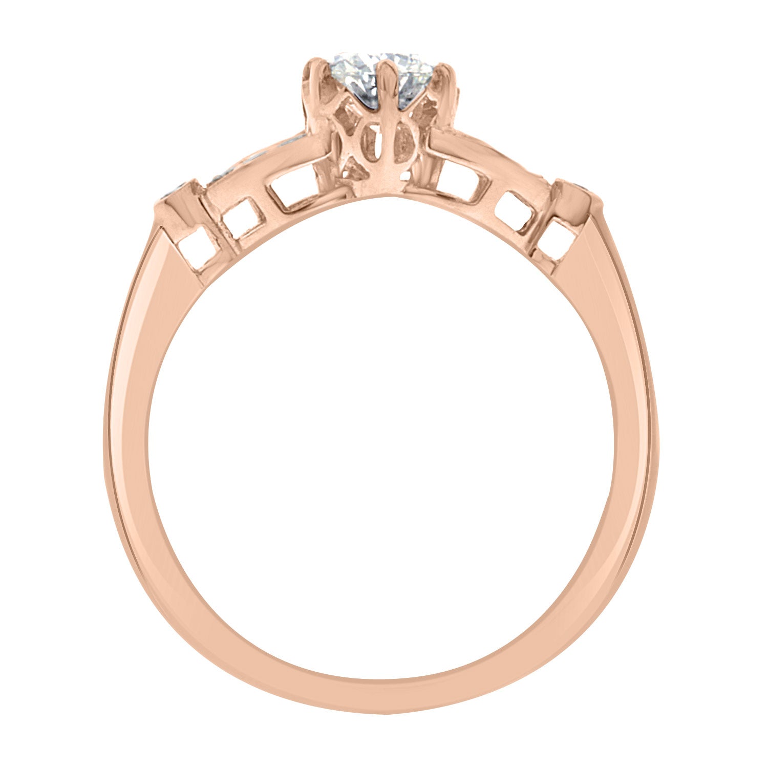 Round Cut Diamond Side Stones Solitaire Engagement Ring with Rose Gold Set Band - 'Emma'